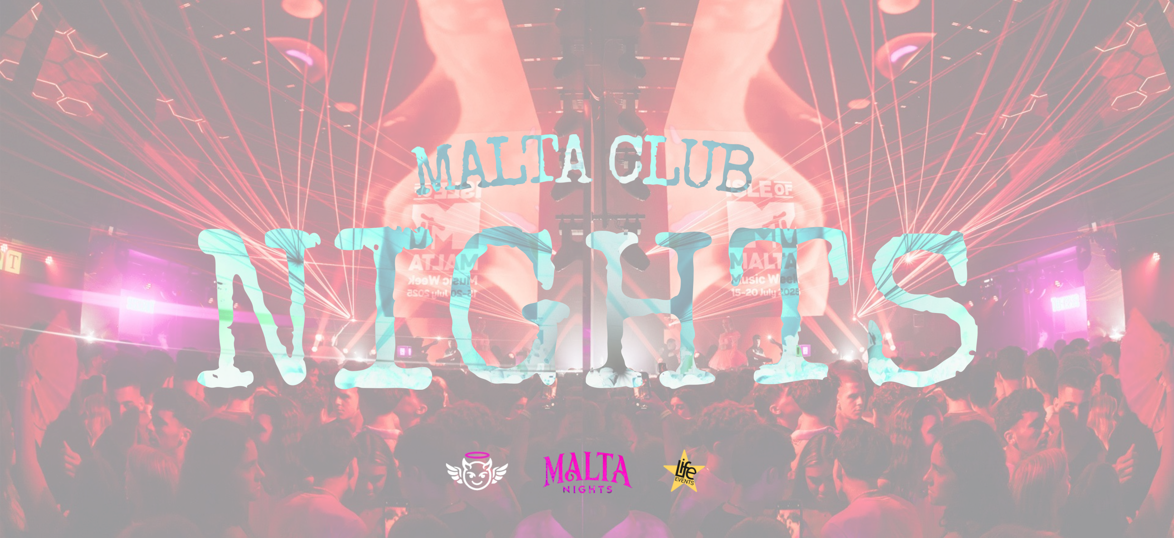 Crowded nightclub in Malta with lights, lasers and people enjoying club nights