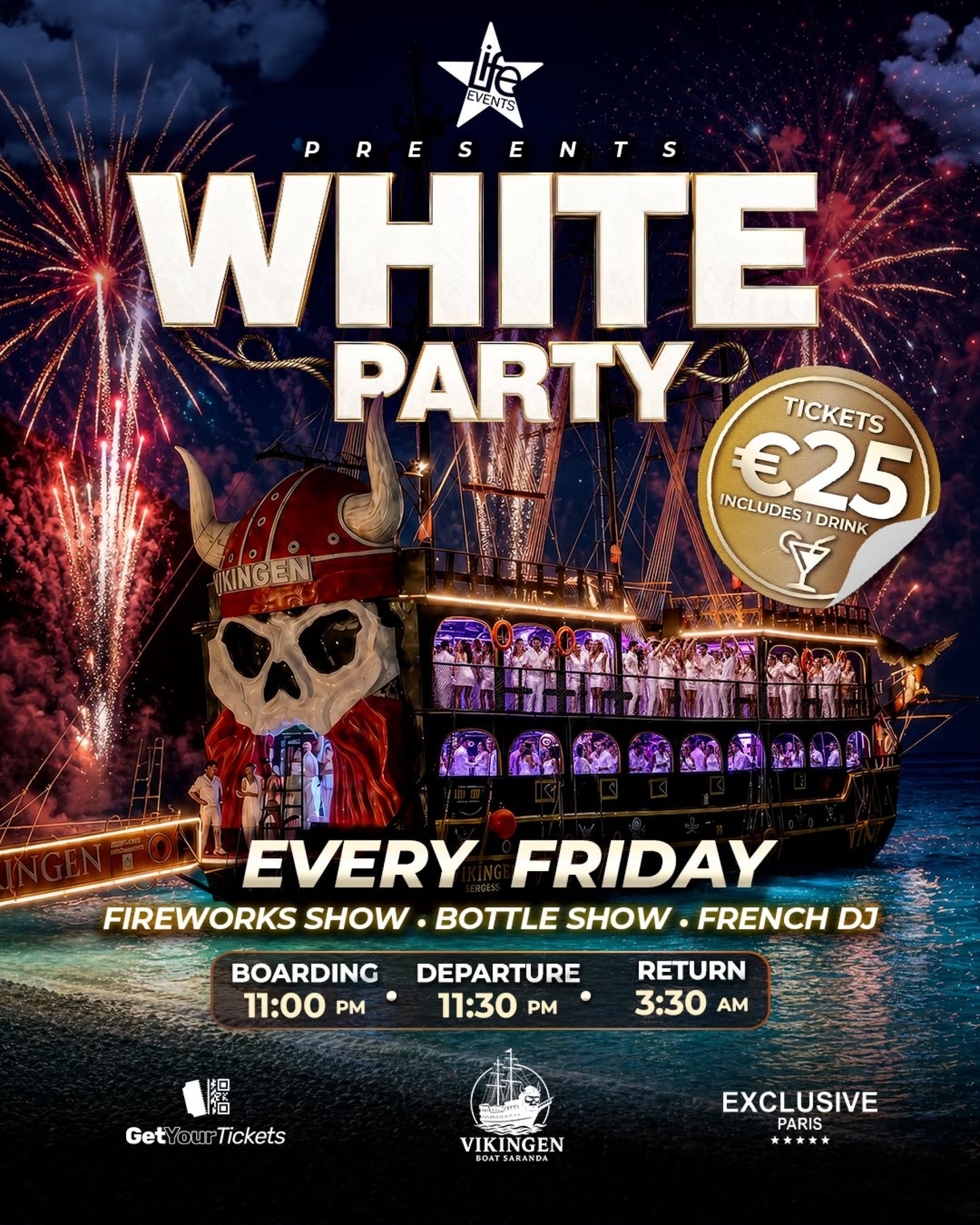 WHITE PARTY - Boat Party Vikingen — Vikingen Boat Saranda, Saranda, Albania